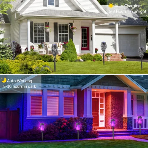Vista 8 de EOYIZW Luces solares para exteriores, paquete de 4 unidades de 99 luces LED moradas de alta calidad para decoración de Halloween, luces solares IP65
