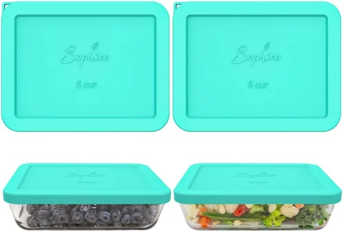 Vista 14 de Sophico Tapa de almacenamiento rectangular de silicona para 6 tazas de repuesto para cuencos de vidrio Pyrex 7211-PC, recipiente no incluido (MIX)