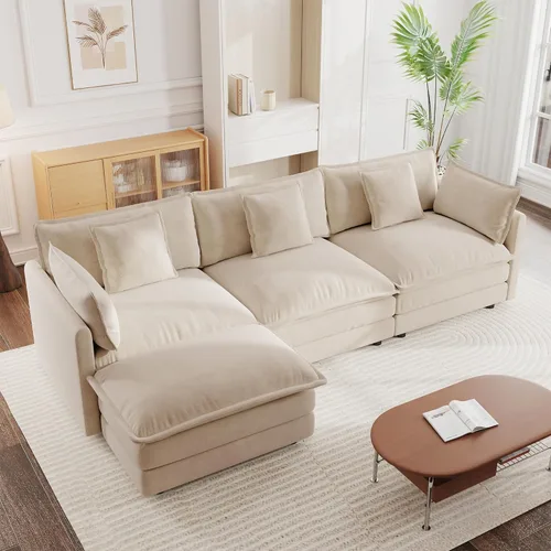 Vista 27 de mikibama - Sofá seccional modular, sofá en forma de L de 76.4 pulgadas para sala de estar, sofá cama cómodo tipo nube con otomano móvil, combinación