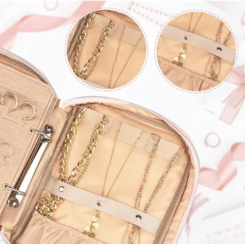 Vista 3 de KOLODOGO Estuche organizador de joyas, cajas de almacenamiento de viaje, bolsa de almacenamiento portátil con cremallera para collares, aretes
