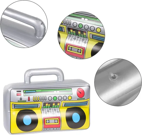 Vista 2 de 6 piezas inflables Boombox – Suministros de fiesta de los años 80 y 90 decoraciones inflables Boom – raperos Hip Hop B-niños accesorios de disfraz