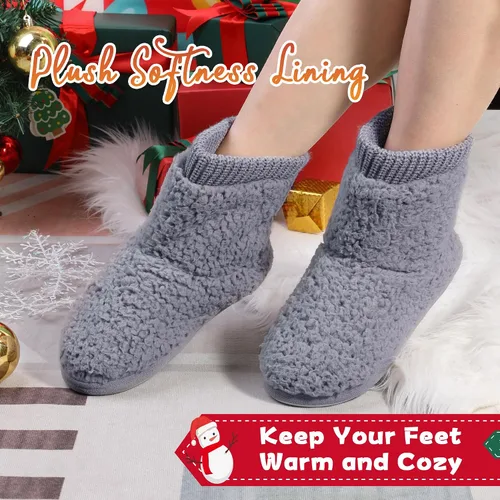 Vista 7 de Pantuflas cómodas y cálidas de forro polar sintético para mujer, con forro de felpa, suela antideslizante para interiores y exteriores