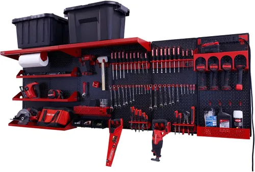 Vista 27 de OmniWall Weekend Warrior Ultimate Tool Kit - Sistema de Almacenamiento de Pared de Tablero de Clavos de Metal de 96" x 32" Negro/Naranja