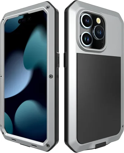 Vista 10 de Compatible con iPhone 15 Pro Max, funda protectora de cuerpo completo 360, resistente a los golpes, funda de metal de aleación de aluminio con Negro