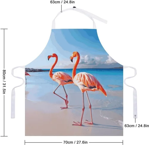 Vista 2 de MUSM Pink Flamingo on Beach Apron，Classic Vintage Funny with Pockets Aprons,Adjustable Bib Waterdrop Resistant for Kitchen Cooking Restaurant BBQ
