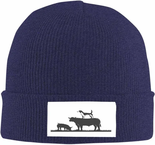 Vista 2 de Warm Winter Hat and Stylish Blue Knitted Beanie for Men and Women, Cute Cheese Character Minimalist Beanies Cap