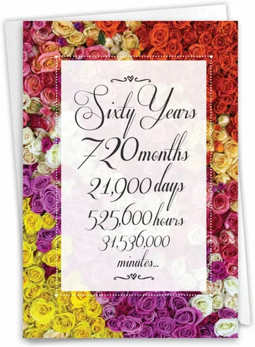 Vista 7 de NobleWorks - Tarjeta de felicitación de aniversario del 60º aniversario con sobre de 5 x 7 para hombres y mujeres (1 tarjeta) Pareja floral 60