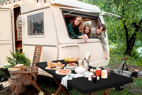 Vista 2 de Mantel rectangular elástico ajustable de 4 pies, funda de tela impermeable, mantel de poliéster lavable para cenas, fiestas, otoño