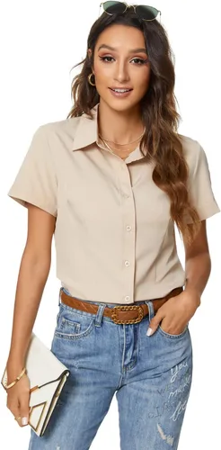 Vista 23 de Camisas de manga corta con botones para mujer, blusa de vestir básica simple