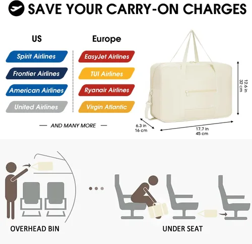 Vista 2 de Bolsa de viaje para artículos personales de Spirit Airlines de 18 x 14 x 8 pulgadas, bolsa de viaje debajo del asiento, equipaje de mano plegable