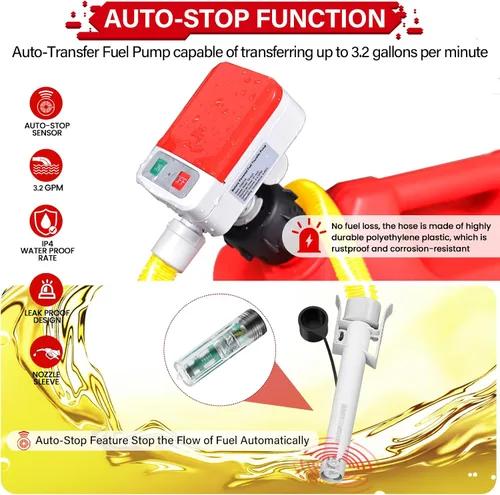 Vista 4 de anngrowy Bomba de transferencia de combustible alimentada por batería con parada automática, transferencia de bomba de lata de gas con 4