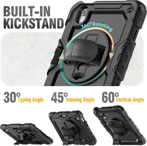 Vista 5 de HXCASEAC Funda para iPad mini 7 (A17 Pro)/iPad mini 6 de 8.3 pulgadas, protección de cuerpo completo con correa de transporte, correa de mano