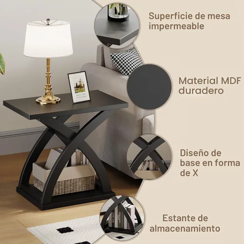 Vista 3 de ChooChoo Mesa auxiliar, moderna mesa auxiliar con estante de almacenamiento