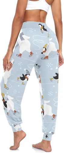 Vista 4 de Pantalones de pingüinos de osos polares de Navidad para mujer, pantalones deportivos de cintura alta, pantalones de harén cómodos para correr