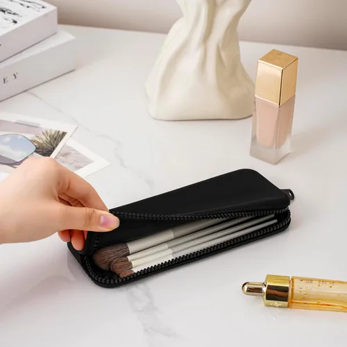 Vista 2 de Soporte para brochas de maquillaje de silicona, bolsa de maquillaje de viaje, organizador de brochas portátil suave, artículos esenciales de viaje