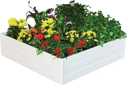 Vista 7 de NuVue Products 26005 - Cama de jardín con terraza al aire libre para cultivar plantas y flores comestibles, caja elevada con panel de veta de madera