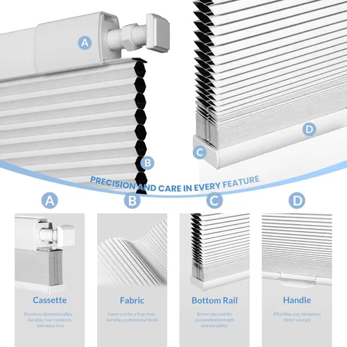 Vista 6 de Boolegon Persianas Sin Taladro para Ventanas Persianas Celulares Opacas Sin Cables Sin Herramientas Persianas de Panal Bajar Fácil Instalación