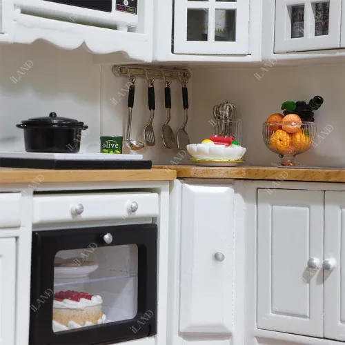 Vista 4 de Muebles en miniatura para casa de muñecas iLAND a escala 1:12, cocina moderna para casa de muñecas con set de accesorios
