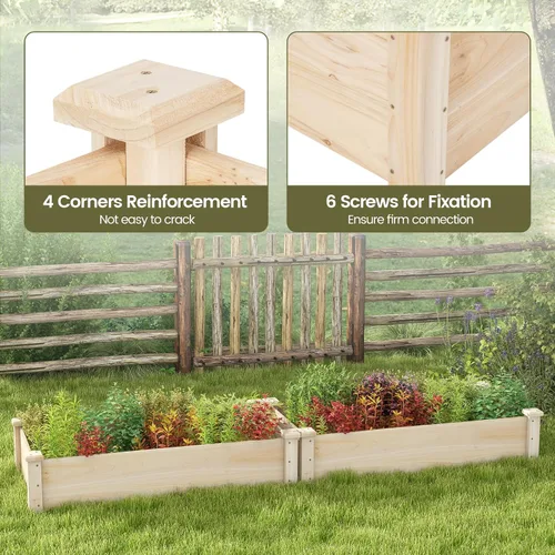 Vista 6 de Conjunto de cama de jardín elevada de madera Giantex, caja de plantación rectangular para verduras, frutas, flores, hierbas, cama de plantación