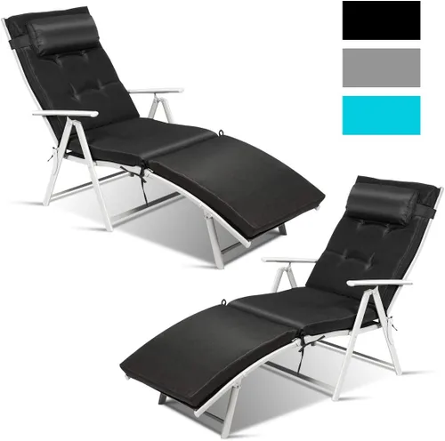 Vista 3 de COSTWAY 2 sillas reclinables plegables para exteriores, ligeras y ajustables de 7 engranajes, con almohada para el cuello, sin montaje, ideal