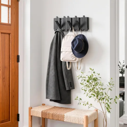 Vista 5 de Perchero de pared para entrada: madera plegable 8 ganchos