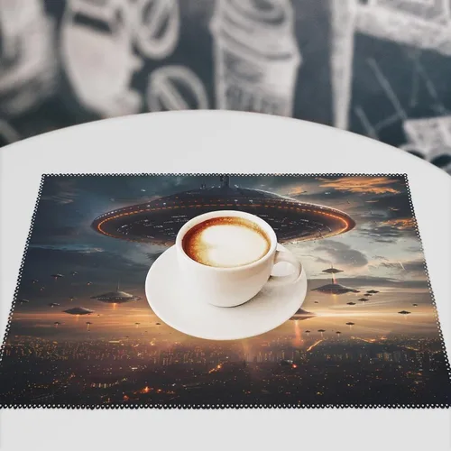Vista 7 de Laminated Alienes Invasion Flying Saucer Spaceship Placemats Set of 6 Resistant Table Mats Washable Place Mats for Dinner Party Table Decoration