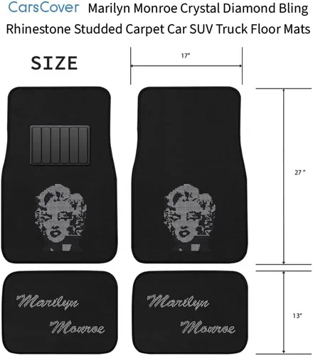 Vista 6 de Marilyn Monroe Crystal Diamond Bling tapete para piso de auto de estrás para SUV Camión 4 unidades.