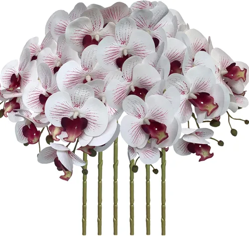 Vista 8 de FagusHome Flores de Phalaenopsis Artificiales de 32 Pulgadas 6 Piezas Tallos de Flores de Orquídeas Artificiales para Decoración del Hogar (Azul)