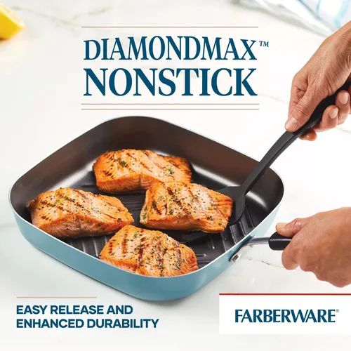 Vista 5 de Farberware Cookstart DiamondMax Sartén/Plancha Cuadrada Profunda Antiadherente, Apta para Lavavajillas, 11 Pulgadas - Aguamarina