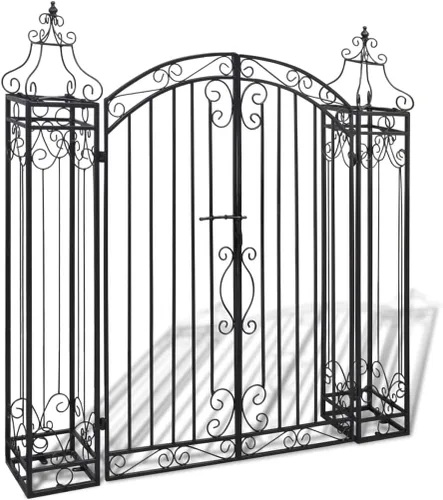 Vista 8 de vidaXL Puerta de jardín negra 47.6"x3.1"x39.4" hierro forjado