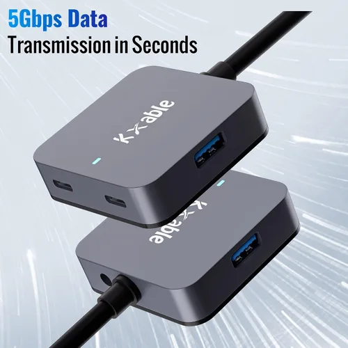 Vista 3 de Cable de extensión USB mejorado de 15 pies con 4 puertos (2 A + 2 C), cable extensor USB 3.0 tipo A, hub divisor Y, macho tipo A a hembra + cable