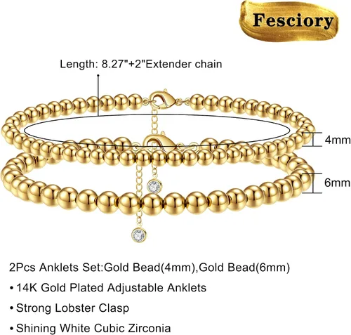 Vista 7 de Fesciory Tobillera de corazón ajustable para mujer, pulsera de tobillo en capas para adolescentes y niñas, joyería de cadena de pie de aleación