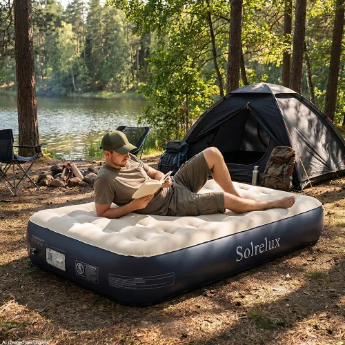 Vista 4 de Colchón de aire individual con bomba incorporada, colchón inflable rápido de 13 pulgadas elevado de 2 minutos, cama de aire plegable con bolsa