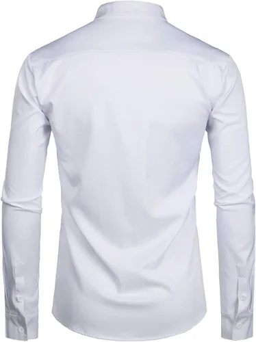 Vista 2 de ZEROYAA - Camisa de vestir ajustada con cuello mao para hombre, manga larga, estilo informal, con botones y bolsillo
