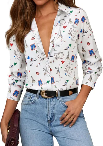Vista 13 de siliteelon Camisas con botones para mujer, camisa de vestir de algodón de manga larga con cuello, camisa de negocios, trabajo, oficina, blusa