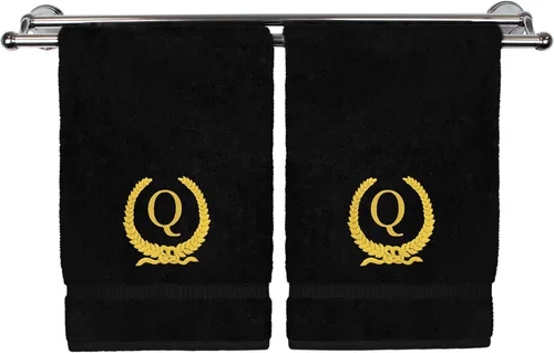 Vista 117 de Toalla de mano con monograma, regalo personalizado, 16 x 30 pulgadas, letra blanca bordada con diseño de corona en toalla negra, extra absorbente