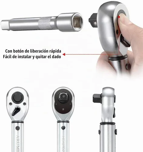 Vista 4 de Llave dinamométrica de clic de 1/2 pulgada (10-150 pies-libras/13.6-203.3 Nm) Juego de llave de torque ajustable de doble dirección