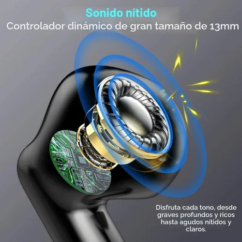 Vista 3 de Auriculares inalámbricos, auriculares Bluetooth 5.4 con graves estéreo, auriculares Bluetooth en el oído con cancelación de ruido y micrófono