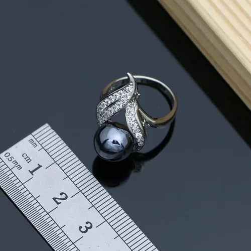 Vista 3 de Black Pearls - Juego de joyas de plata 925 para mujer, cuentas de perlas de lujo, pulsera, diseño de línea, aretes, collar de anillo para regalo