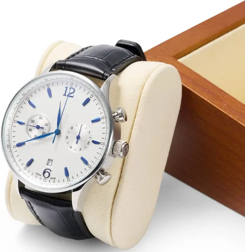 Vista 5 de Oirv - Soporte de madera maciza para reloj, soporte para reloj con almohada (cuadrado individual, blanco cremoso)