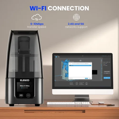 Vista 4 de ELEGOO - Impresora 3D Mars 4 Ultra MSLA con pantalla LCD 9K de 7 pulgadas, Wi-Fi, película de revestimiento de liberación ACF, tamaño de impresión
