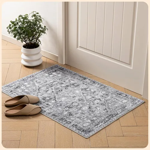 Vista 291 de Istana Alfombra larga antideslizante de 2.5 x 8 para el hogar, para pasillo y cocina, lavable, sedosa y suave al tacto, elegante, color azul y marfil