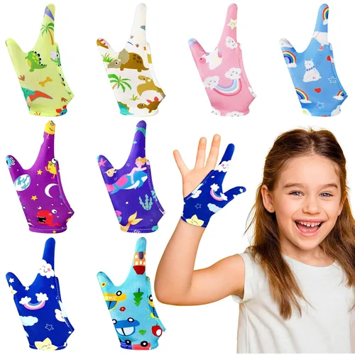 Vista 8 de Janmercy 16 Piezas Protector para Dejar de Chuparse el Dedo para Niños Guantes Masticables Transpirables Protector de Pulgar para Morderse las Uñas