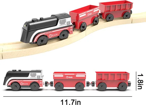 Vista 7 de Tren operado por batería para pista de madera, tren motorizado para niños de 3 años o más, set de juguete de 3 trenes eléctricos compatible