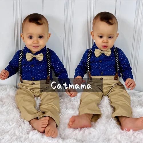 Vista 4 de MOMMY'S NEW MAN Ropa de bebé recién nacido, esmoquin, manga corta, trajes de caballero 0-24 meses, camisa + pajarita, sombrero de boina, pantalones