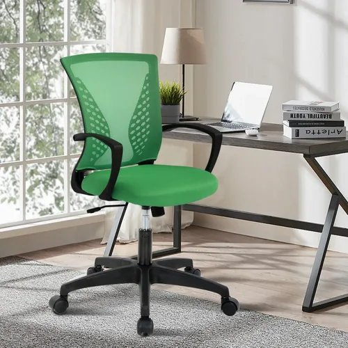 Vista 4 de Silla de oficina de malla con ruedas, silla de escritorio ergonómica de respaldo medio con brazos y soporte lumbar, cómoda silla de computadora