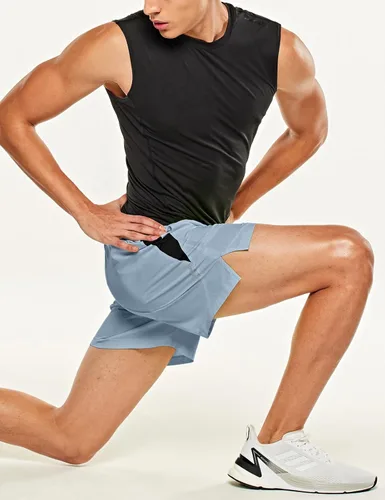 Vista 5 de TSLA Men's Active Running Shorts, Training Exercise Workout Shorts, Quick Dry Gym Athletic Performance Shorts with Pockets