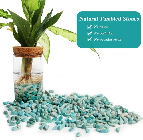 Vista 4 de QICQDRAM - Cristales naturales verdes de amazonita en volumen 0,9 lb/405g, piedras decorativas pequeñas en trozos para decoración del hogar y tanque