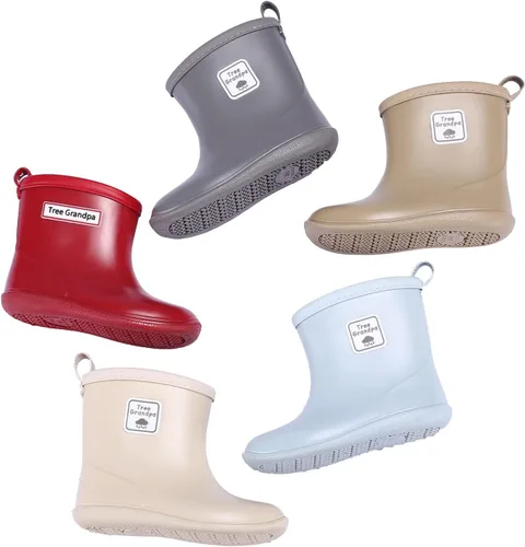 Vista 7 de Botas de lluvia para niños y niñas, botas de lluvia impermeables para bebés y niños con fácil de poner