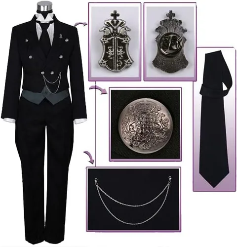 Vista 6 de Anime Cosplay Anime japonés Kuroshitsuji Sebastian Michaelis Disfraz Uniformes Trajes de Halloween